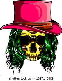 Vector color woman skull pimp illustration design