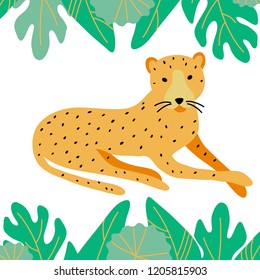 vector color yellow black spot cheetah rest big cat animal simple scandinavian style childish for your paper textile design in jungle forest