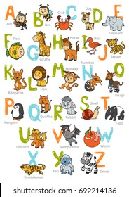 Vector color zoo alphabet with cute animals on white background