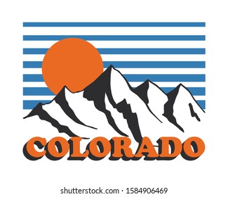 Vector Colorado Snowy Mountain with Sunset and Stripes Sky Artwork for Apparel