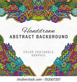 vector colored abstract monochrome symmetric hand drawn zentangle geometric background illustration on gray background 