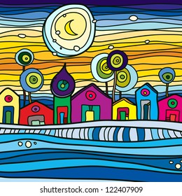 vector colored abstract night city for your design