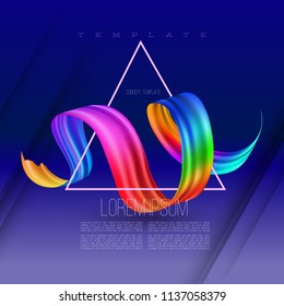 Vector colored acrylic paint in the form of smears on a dark background, with a geometric figure. Template art.