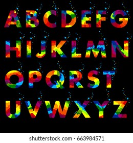 Vector of colored alphabet. Colored letters on a Black background.