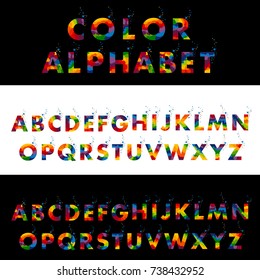 Vector of colored alphabet. Colored letters on a Black and a white background.