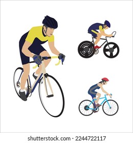 Vector colored athletes on bicycles at competitions