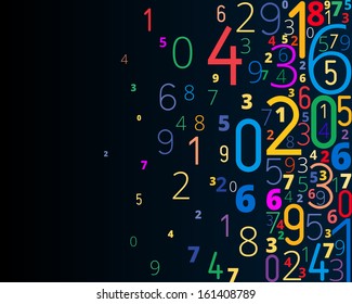 Vector colored background  from different numbers typography with copyspace left