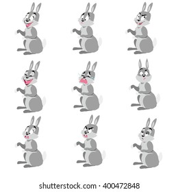 vector colored background with nine funny rabbits 