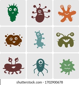 Bacterias coloreadas por vectores e ilustración de virus