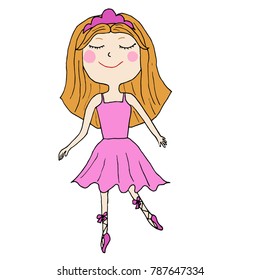 Vector colored ballet little girl in cute dress and shoes.