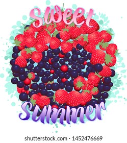 vector colored berries strawberry currant illustration circle with inscription