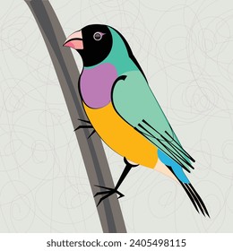 ave de color vectorial sentada en una rama de árbol