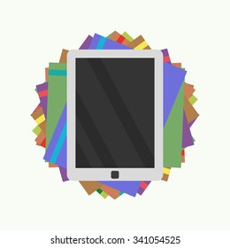 Vector of colored books and reader symbol or icon