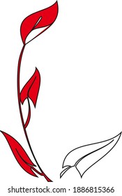 Vector colored branch with the big leaves. Abstract floral elements. 