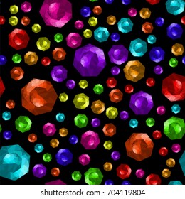 Vector Colored Brilliant Cut Gems Seamless Pattern on Black Background
