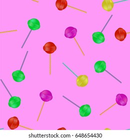 Vector Colored Candy Seamless Pattern on Pink Background