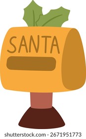 Caja de correos de Santa Claus de dibujos animados de color Vector. buzón de correo de Navidades. Ilustración linda del buzón postal del invierno aislada en el fondo blanco. Icono de vacaciones de Año Nuevo
