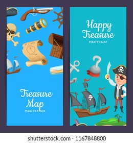Vector colored cartoon sea pirates web banner and poster templates illustration