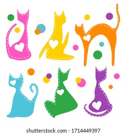 Siluetas de gatos vectoriales coloreadas en fondo blanco