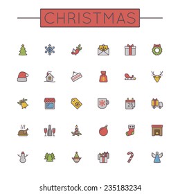 Vector Colored Christmas Line Icons