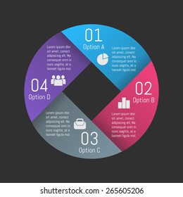 vector colored circle arrows ribbons infographics. Template for your business presentation, diagram, graph and chart with 4 options  on a black background