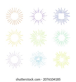 Vector Colored Circle Retro Style Fireworks Isolated on White Background, Hand Drawn Colorful Illustrations.
