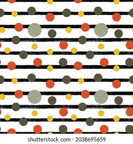 Vector colored circles seamless pattern and black stirp background.