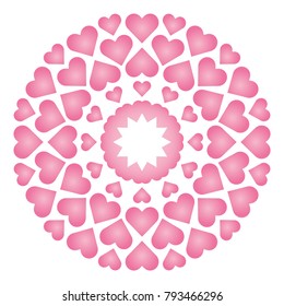 vector colored circular round loving cute mandala with baby pink hearts - adult coloring book page