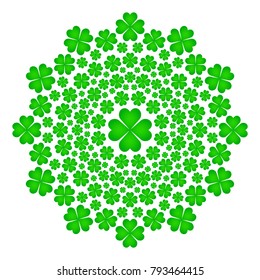 vector colored circular round spring mandala with green four cloverleaves - adult coloring book page
