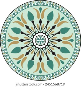 Vector colored classic Greek round ornament. Circle of Ancient Greece and the Roman Empire. Byzantine painting of walls, floors and ceilings. Decoration of European palaces.
