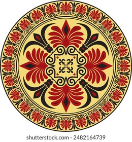 Vector colored classic Greek round ornament. Circle of Ancient Greece and the Roman Empire. Byzantine painting of walls, floors and ceilings. Decoration of European palaces.
