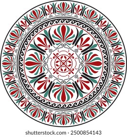 Vector colored classic Greek round ornament. Circle of Ancient Greece and the Roman Empire. Byzantine painting of walls, floors and ceilings. Decoration of European palaces.
