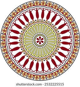 Vector colored classic Greek round ornament. Circle of Ancient Greece and the Roman Empire. Byzantine painting of walls, floors and ceilings. Decoration of European palaces.
