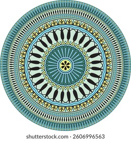 Vector colored classic Greek round ornament. Circle of Ancient Greece and the Roman Empire. Byzantine painting of walls, floors and ceilings. Decoration of European palaces.

