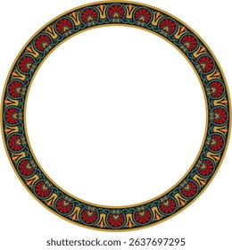 Vector colored classic Greek round ornament. Circle of Ancient Greece and the Roman Empire. Byzantine painting of walls, floors and ceilings. Decoration of European palaces.
