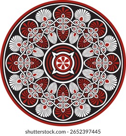 Vector colored classic Greek round ornament. Circle of Ancient Greece and the Roman Empire. Byzantine painting of walls, floors and ceilings. Decoration of European palaces.
