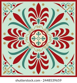 Vector colored classic Greek square ornament. Rectangle of Ancient Greece and Roman Empire. Byzantine painting of walls, floors and ceilings. Decoration of European palaces.
