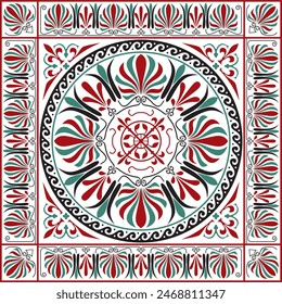 Vector colored classic Greek square ornament. Rectangle of Ancient Greece and Roman Empire. Byzantine painting of walls, floors and ceilings. Decoration of European palaces.

