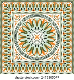 Vector colored classic Greek square ornament. Rectangle of Ancient Greece and Roman Empire. Byzantine painting of walls, floors and ceilings. Decoration of European palaces.
