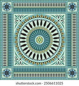 Vector colored classic Greek square ornament. Rectangle of Ancient Greece and Roman Empire. Byzantine painting of walls, floors and ceilings. Decoration of European palaces.
