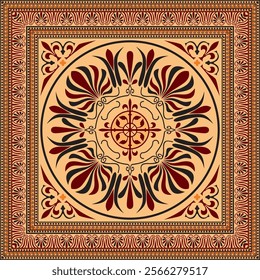 Vector colored classic Greek square ornament. Rectangle of Ancient Greece and Roman Empire. Byzantine painting of walls, floors and ceilings. Decoration of European palaces.
