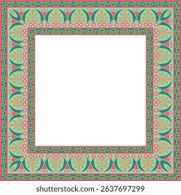 Vector colored classic Greek square ornament. Rectangle of Ancient Greece and Roman Empire. Byzantine painting of walls, floors and ceilings. Decoration of European palaces.
