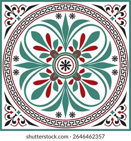 Vector colored classic Greek square ornament. Rectangle of Ancient Greece and Roman Empire. Byzantine painting of walls, floors and ceilings. Decoration of European palaces.
