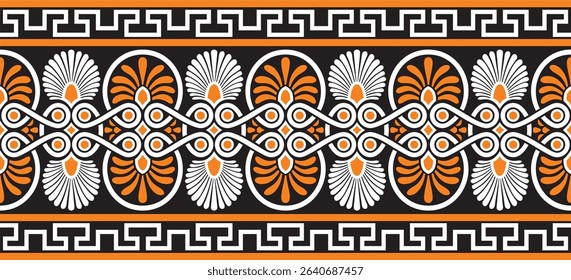 Vector colored classic seamless european national ornament. Ethnic pattern of the Romanesque peoples. Border, frame of ancient greece, roman empire.