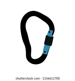 vector colored climbing blue metal carabiner flat design colored isolated illustration on white background