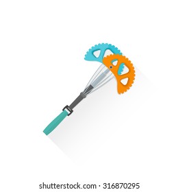 vector colored climbing spring-loaded camming device flat design colored isolated illustration on white background with shadow
