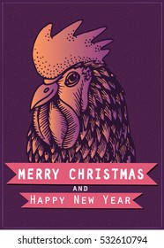 Vector colored cock for the New year 2017 on dark purple background. Vector illustration your design