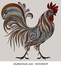 Vector colored cock of the patterns for the New year 2017