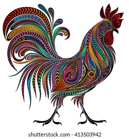 Vector colored cock of the patterns for the New year 2017