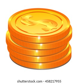 Vector colored coins. Isolated illustration